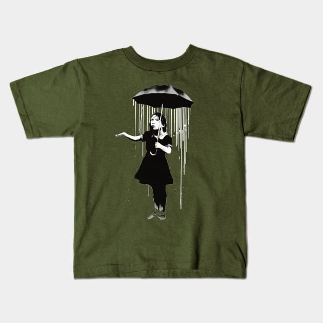 Banksy Rain Street Artist Graffiti Kids T-Shirt by Closeddoor